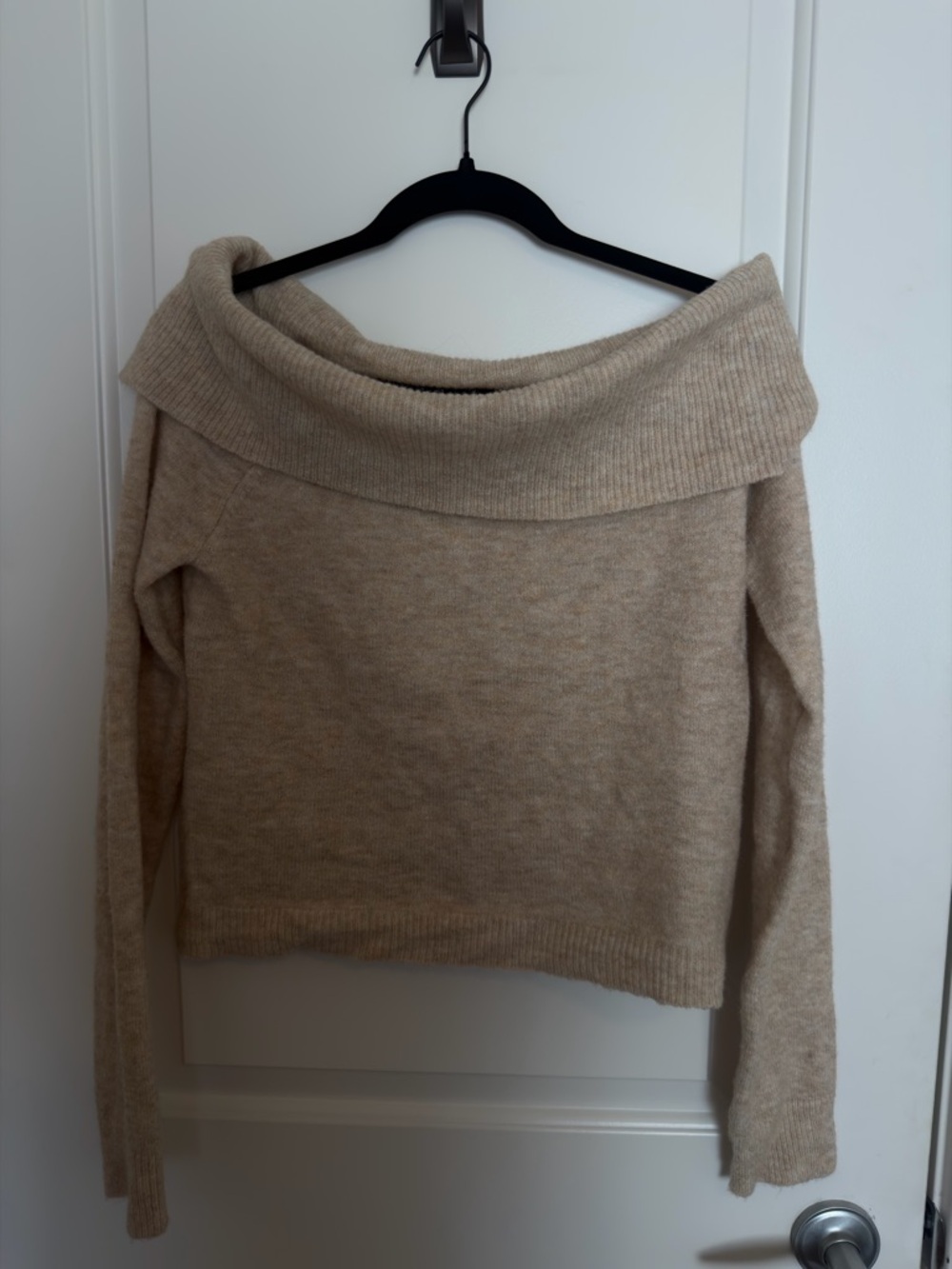 American Eagle Off-Shoulder Knit Sweater in Beige